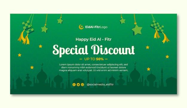 Gradient eid al-fitr sale horizontal banner template