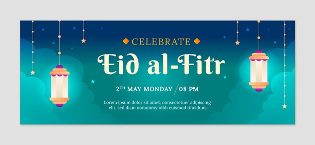 그라데이션 eid al-fitr 소셜 미디어 표지 템플릿