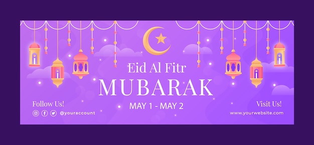 그라데이션 eid al-fitr 소셜 미디어 표지 템플릿