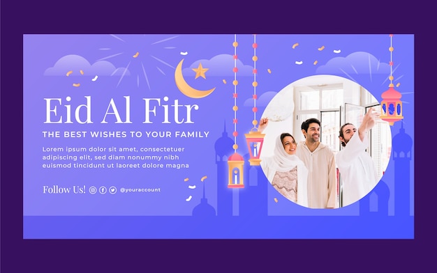 무료 벡터 그라데이션 eid al-fitr 소셜 미디어 게시물 템플릿