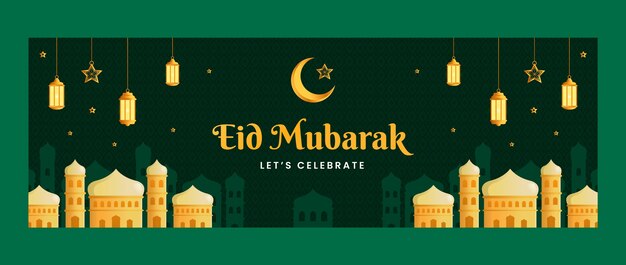 Vettore gratuito gradiente intestazione twitter eid al-fitr