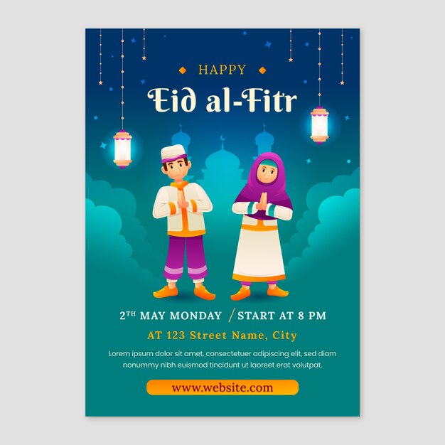 Gradient eid al-fitr vertical poster template