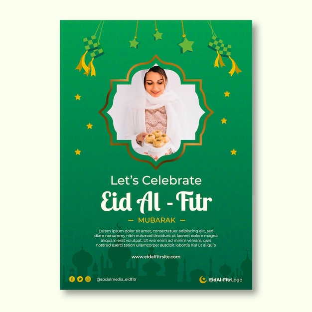 그라데이션 eid al-fitr 세로 포스터 템플릿