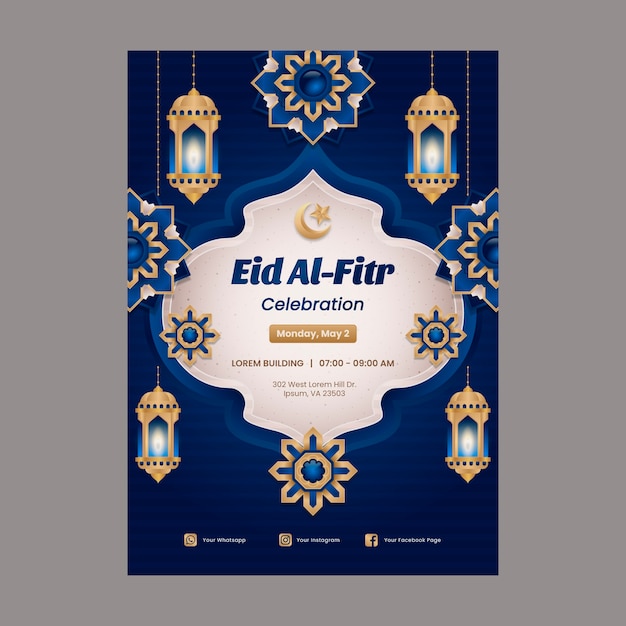 그라데이션 eid al-fitr 세로 포스터 템플릿