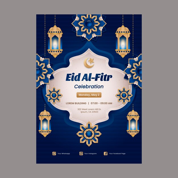그라데이션 eid al-fitr 세로 포스터 템플릿