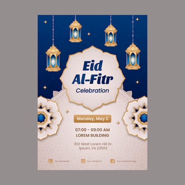 그라데이션 eid al-fitr 세로 포스터 템플릿