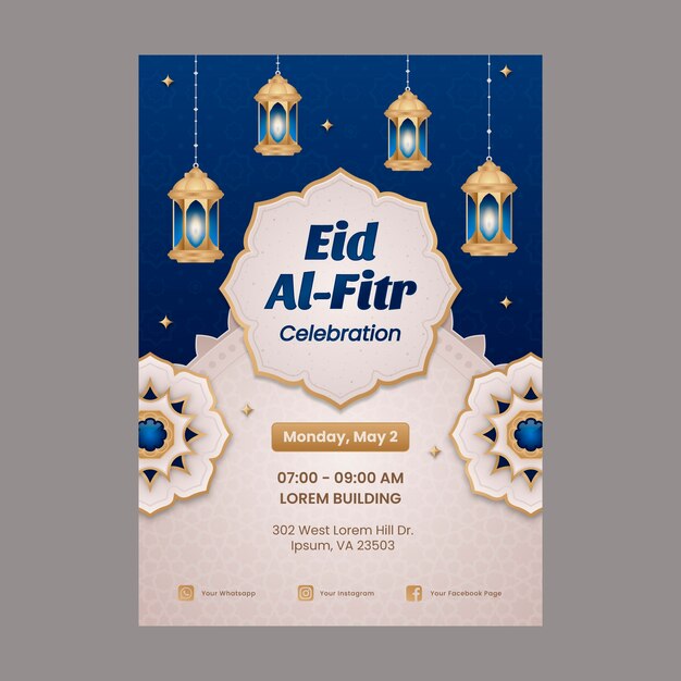 그라데이션 eid al-fitr 세로 포스터 템플릿