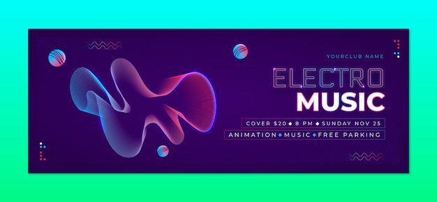 Free vector gradient electronic music facebook cover template