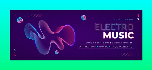 Gradient electronic music facebook cover template