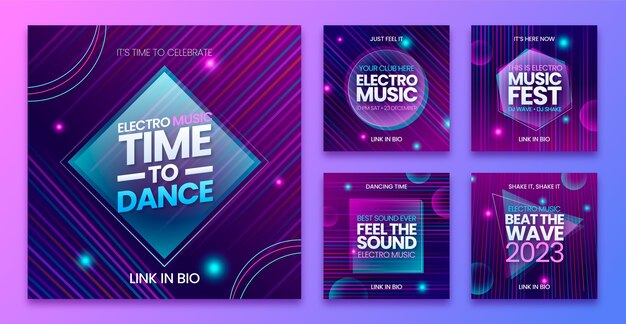 Free vector gradient electronic music instagram posts