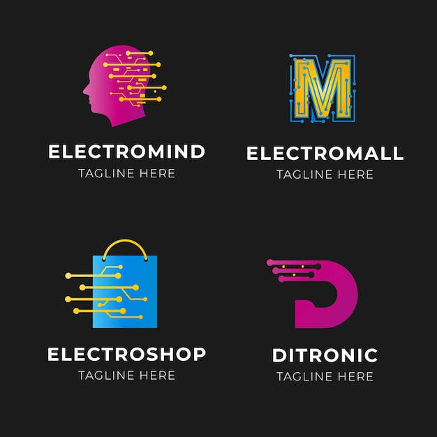 Набор логотипов градиентной электроники