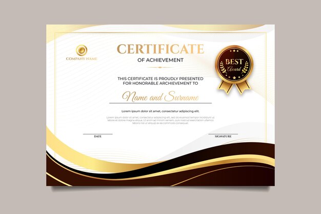 Gradient elegant certificate of achievement template