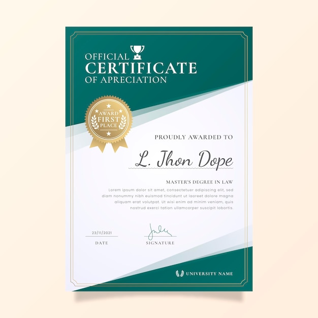 Free vector gradient elegant certificate template