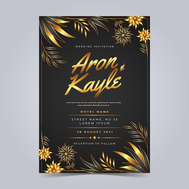 Free vector gradient elegant golden  wedding invitations