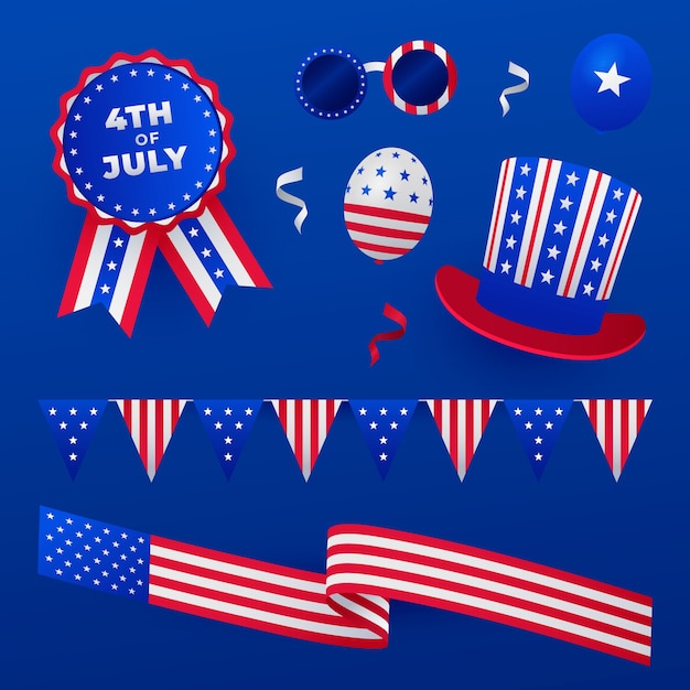 Gradient elements collection for american 4th of july celebration