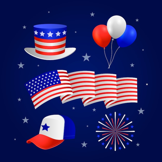 Free vector gradient elements collection for american 4th of july holiday celebration
