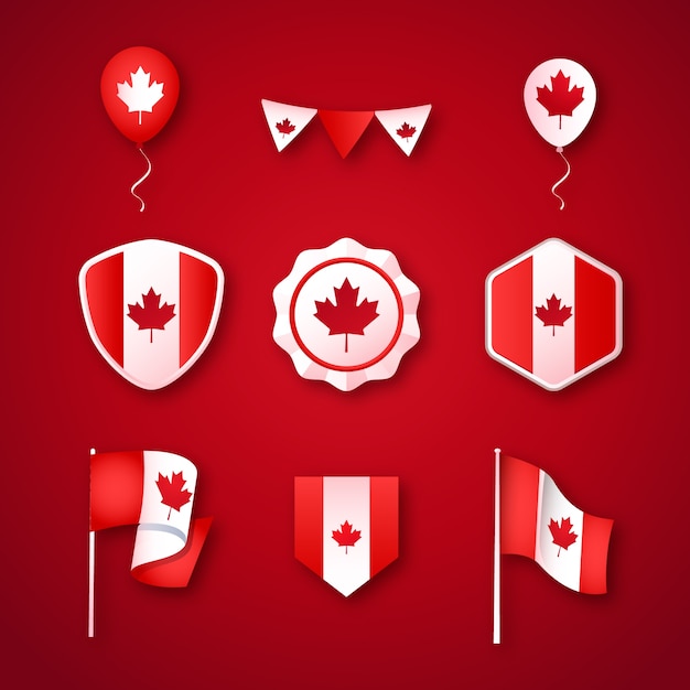 캐나다 데이 축하를 위한 그라데이션 요소 컬렉션