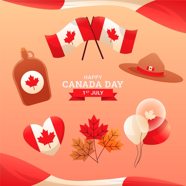 Free vector gradient elements collection for canada day holiday celebration