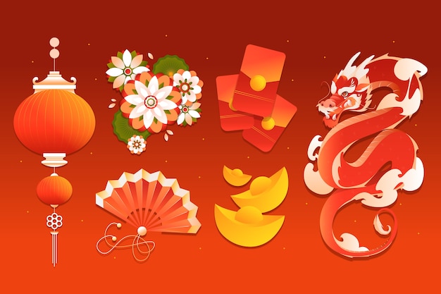 Free vector gradient elements collection for chinese new year festival