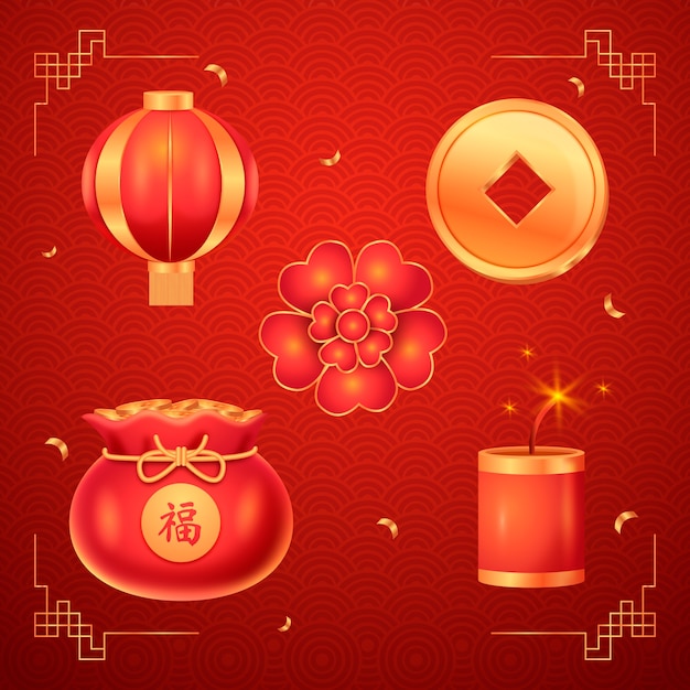 Free vector gradient elements collection for chinese new year festival