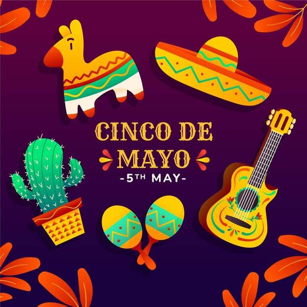 Gradient elements collection for cinco de mayo celebration