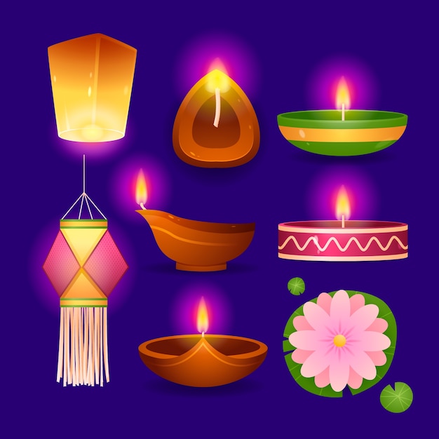 Free vector gradient elements collection for diwali hindu festival celebration