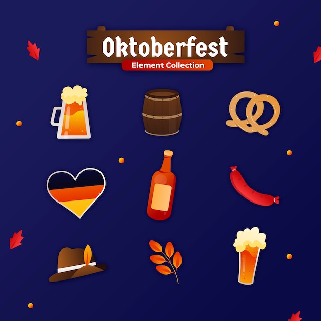 Бесплатное векторное изображение Коллекция градиентных элементов для празднования октоберфеста