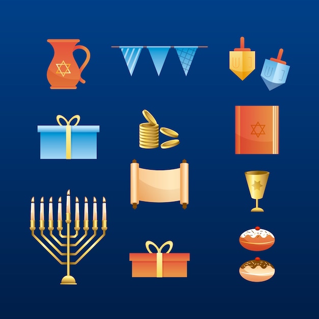 Vettore gratuito collezione di elementi gradienti per la celebrazione ebraica di hanukkah