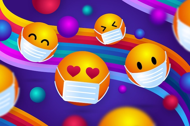 Free vector gradient emoji with face mask background