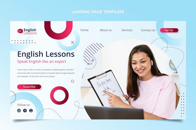 Free vector gradient english lessons landing page