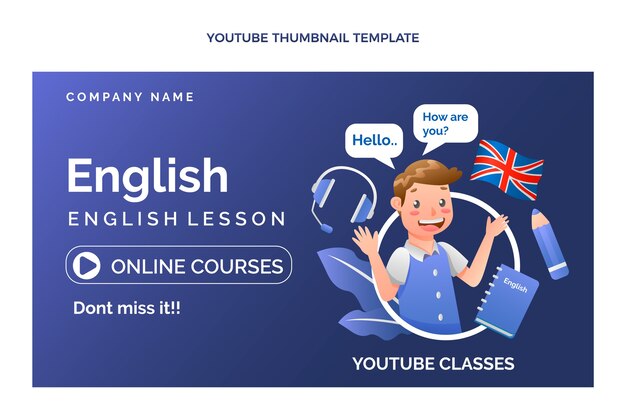 Vettore gratuito lezioni di inglese sfumate youtube thumbnai