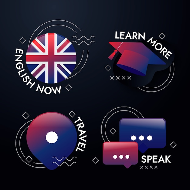 Free vector gradient english school labels set