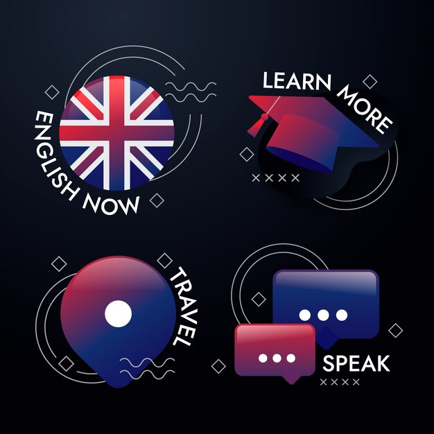 Gradient english school labels set