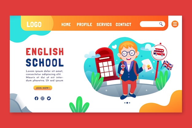 Gradient english school landing page