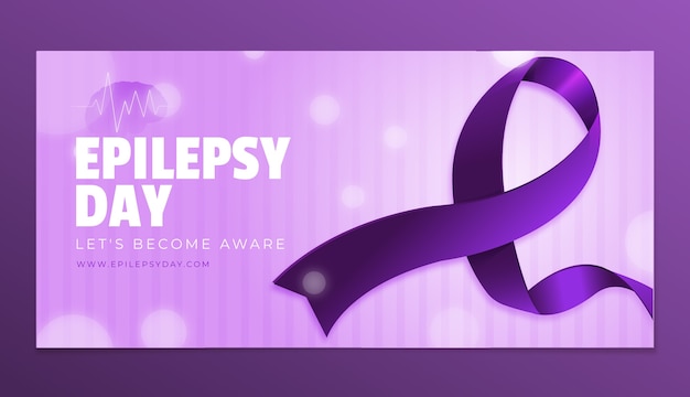 Vettore gratuito modello di banner orizzontale del giorno dell'epilessia sfumata con nastro