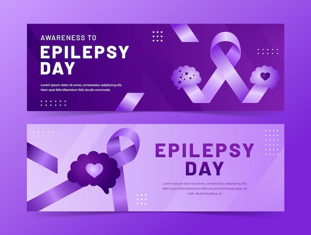 Free vector gradient epilepsy day horizontal banners set with ribbon