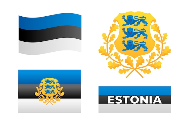 Градиентный флаг эстонии и коллекция национальных гербов