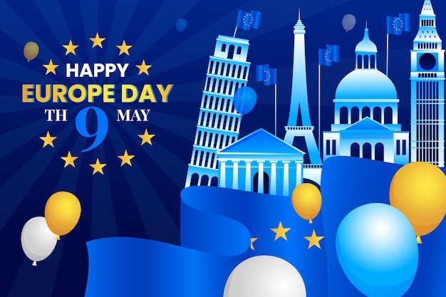 Бесплатное векторное изображение Градиент день европы фон