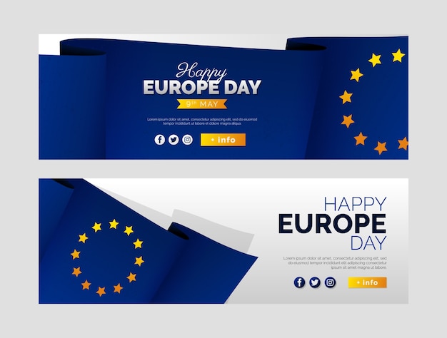 Gradient europe day horizontal banners pack