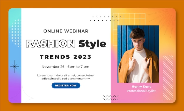 Vettore gratuito modello di webinar per stilista di moda sfumato