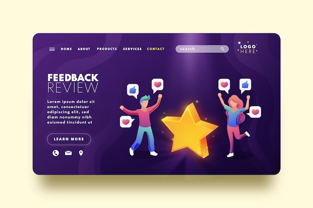 Modello di home page di feedback gradiente