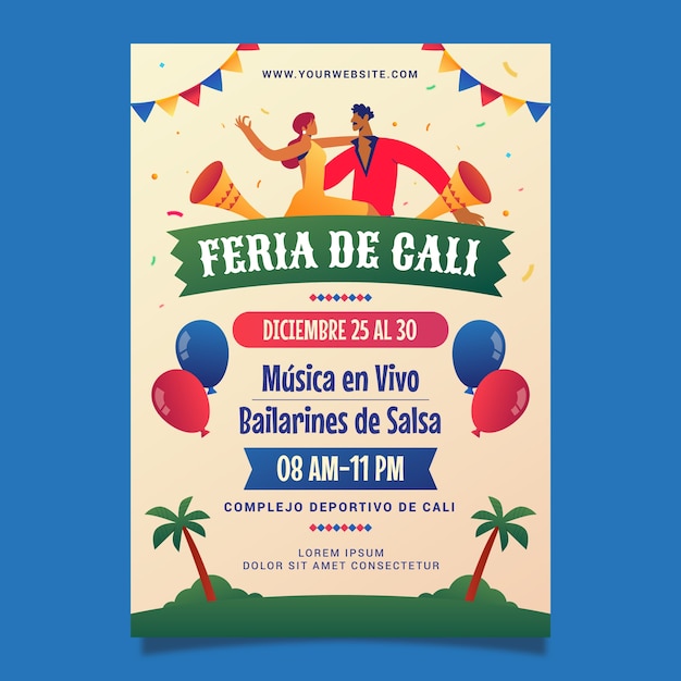 Free vector gradient feria de cali vertical poster template