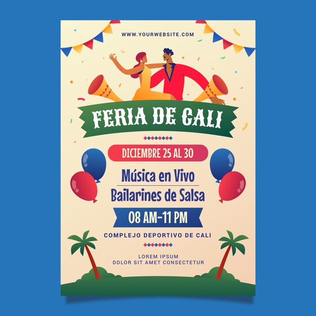 Шаблон вертикального плаката Gradient feria de cali