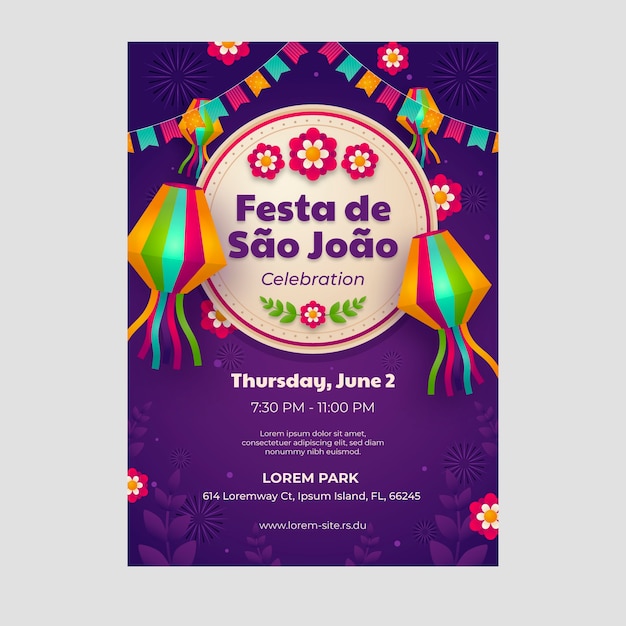 Free vector gradient festa de sao joao poster or flyer