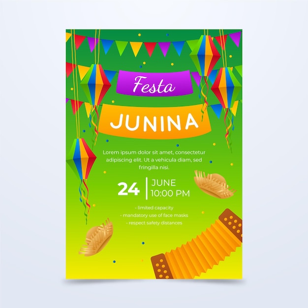 Градиент festa junina вертикальный шаблон плаката