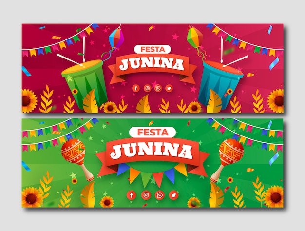 Vettore gratuito banner di festas juninas sfumato