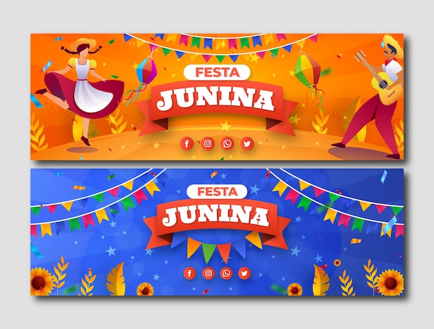 Vettore gratuito banner di festas juninas sfumato