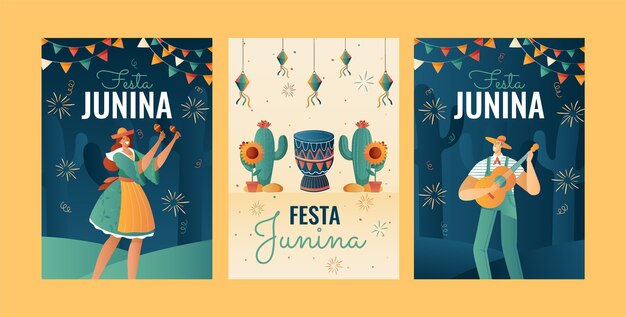 Gradient festas juninas cards collection