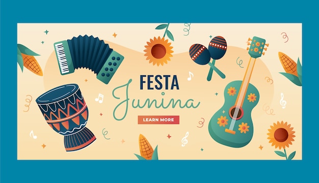 Vettore gratuito modello di banner orizzontale gradiente festas juninas