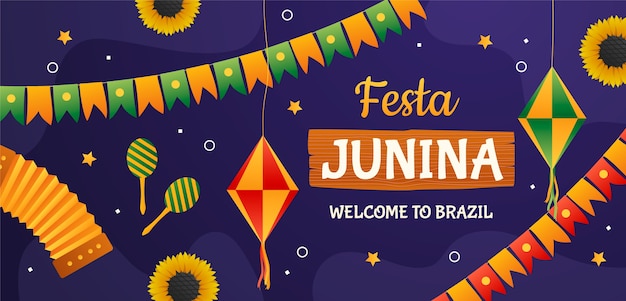 Градиентный шаблон горизонтального баннера festas juninas